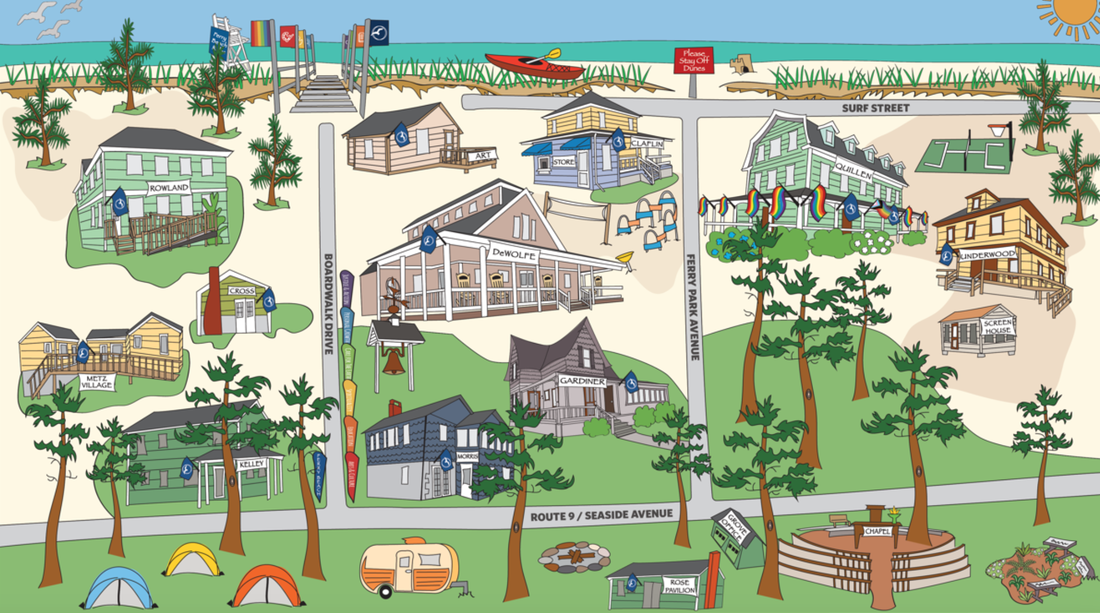 Illustrated map of Ferry Beach Conference Center